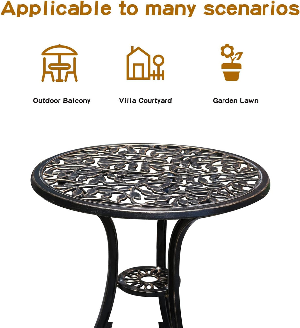 YKSY&YKSY Patio Bistro Set.Rust-Resistant Cast Aluminum Bistro Table Set with Umbrella Hole for Backyard (Leaf DESIGNCOPPER)