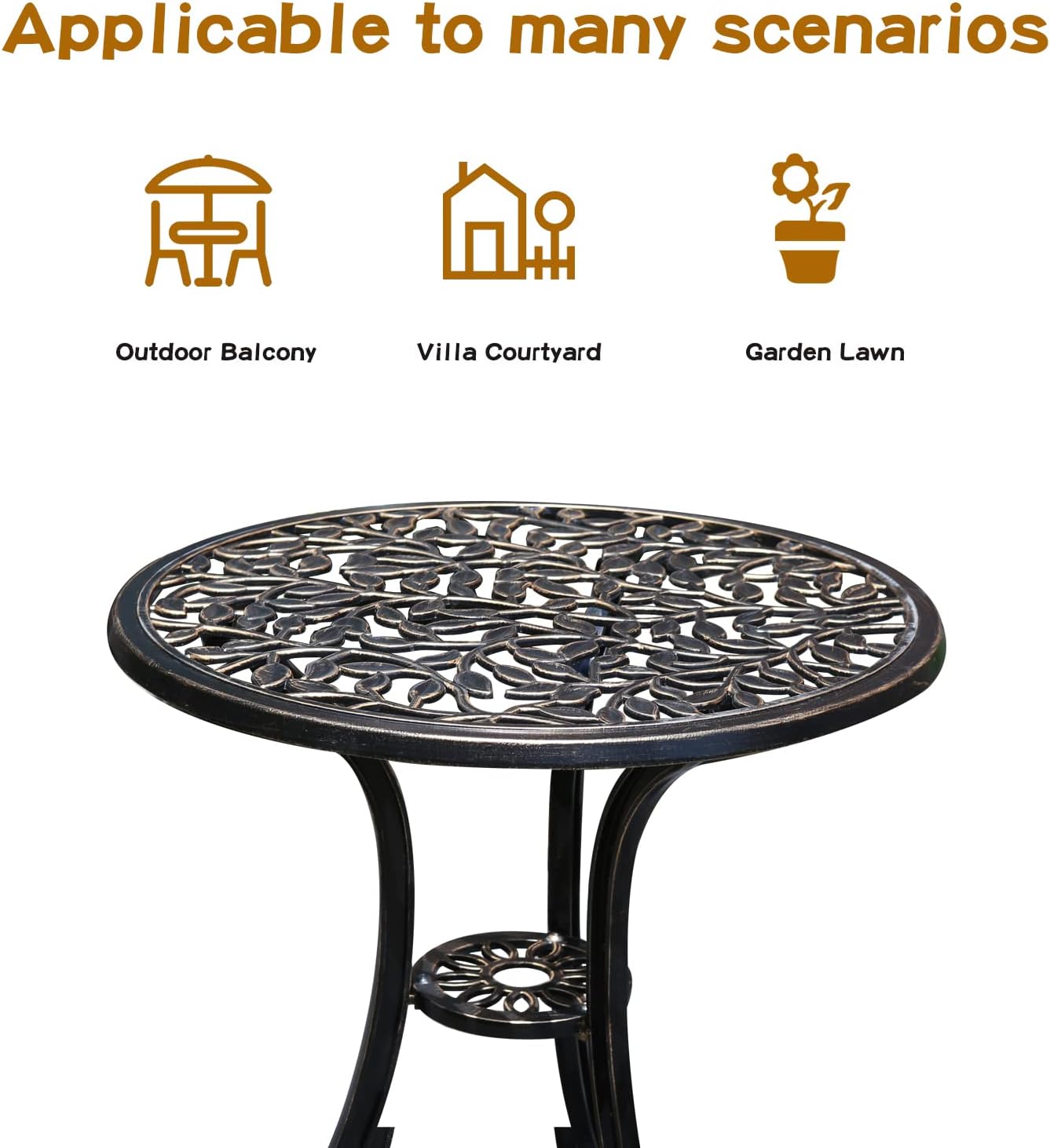 YKSY&YKSY Patio Bistro Set.Rust-Resistant Cast Aluminum Bistro Table Set with Umbrella Hole for Backyard (Leaf DESIGNCOPPER)