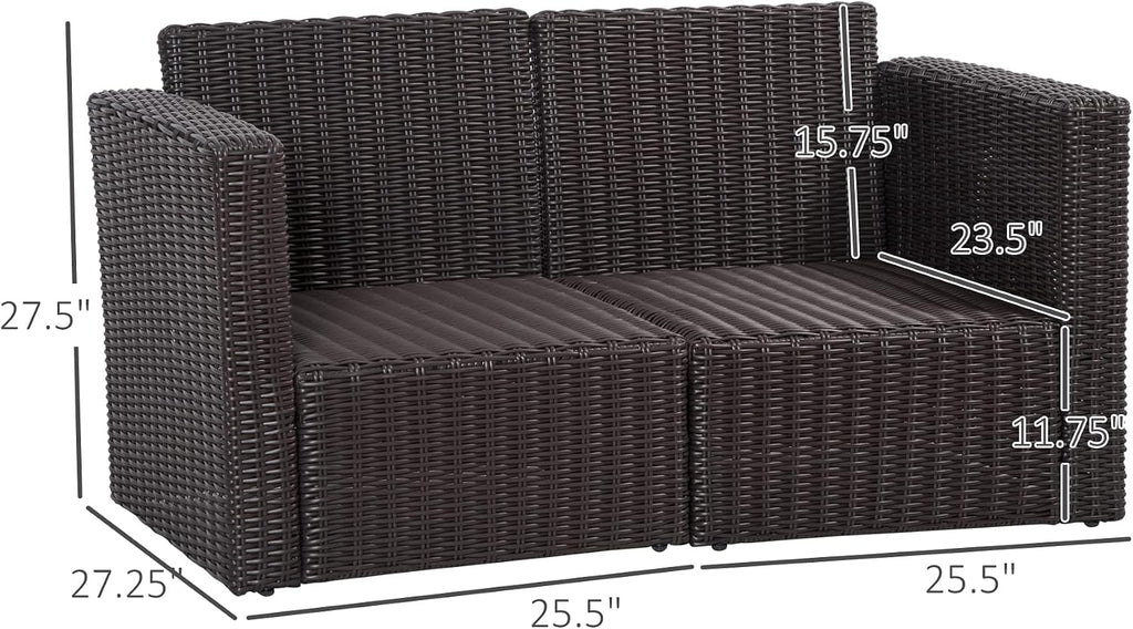 Outsunny 2 Piece Patio Wicker Corner Sofa Set, Outdoor PE Rattan Furniture, with Curved Armrests and Padded Cushions for Balcony, Garden, or Lawn, Dark Blue