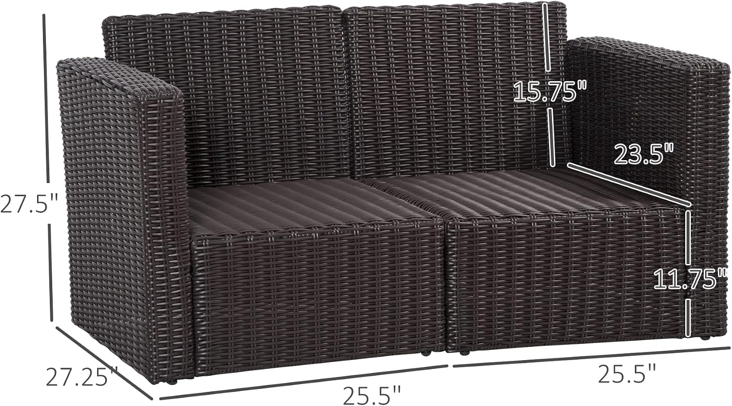 Outsunny 2 Piece Patio Wicker Corner Sofa Set, Outdoor PE Rattan Furniture, with Curved Armrests and Padded Cushions for Balcony, Garden, or Lawn, Dark Blue