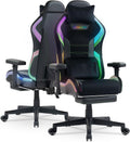 Dowinx Gaming Chair with RGB LED Lights, Ergonomic Game Chair with Footrest Massage Lumbar Support, Computer Gamer Chair for Adults Teens, Black Green