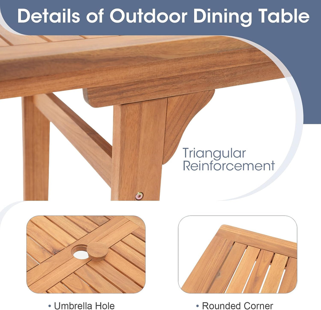 OC Orange-Casual Patio Furniture Set, Acacia Wood Patio Dining Set for 6-8, Outdoor Expandable Table and Chairs Set with Umbrella Hole and Breathable Textilene Fabric for Garden (White, 7 Pieces)