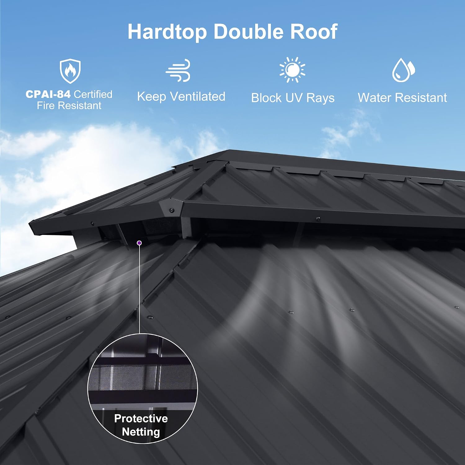 PURPLE LEAF 10' X 16' Permanent Hardtop Gazebo Aluminum Frame with Galvanized Steel Double Vented Roof Includes Removable Netting and Curtains with Hooks for Garden Patio Lawns Grey