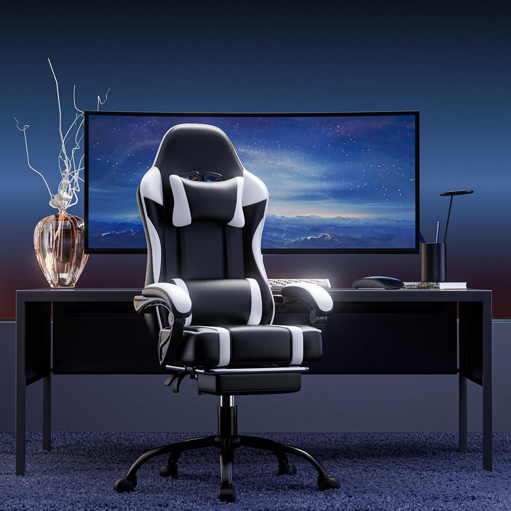 Gaming Chair, Computer Chair with Footrest and Lumbar Support, Ergonomic Video Game Chair with Headrest, Height Adjustable Gamer Chair Office Desk Chair