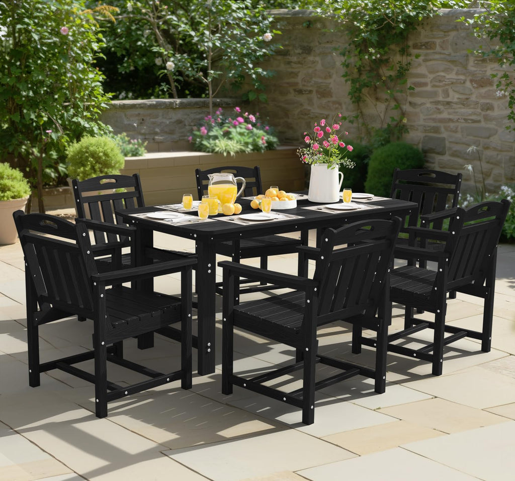 Ciokea HDPE Outdoor Dining Table with Umbrella Hole,66' Rectangle Patio Table for 6,All-Weather Outdoor Patio Furniture Set for Garden Backyard,Black