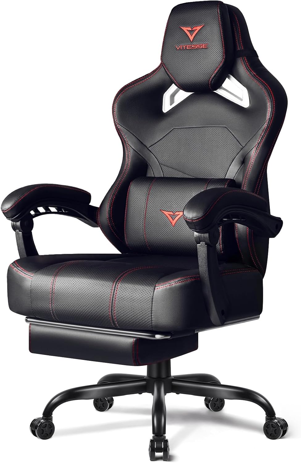 VITESSE Big and Tall Gaming Chair 400lb Weight Capacity with Footrest, Ergonomic Video Game Chair for Adults with Oversized Headrest and Lumbar Pillow, Computer Chair Gaming for Office (Black+Red)
