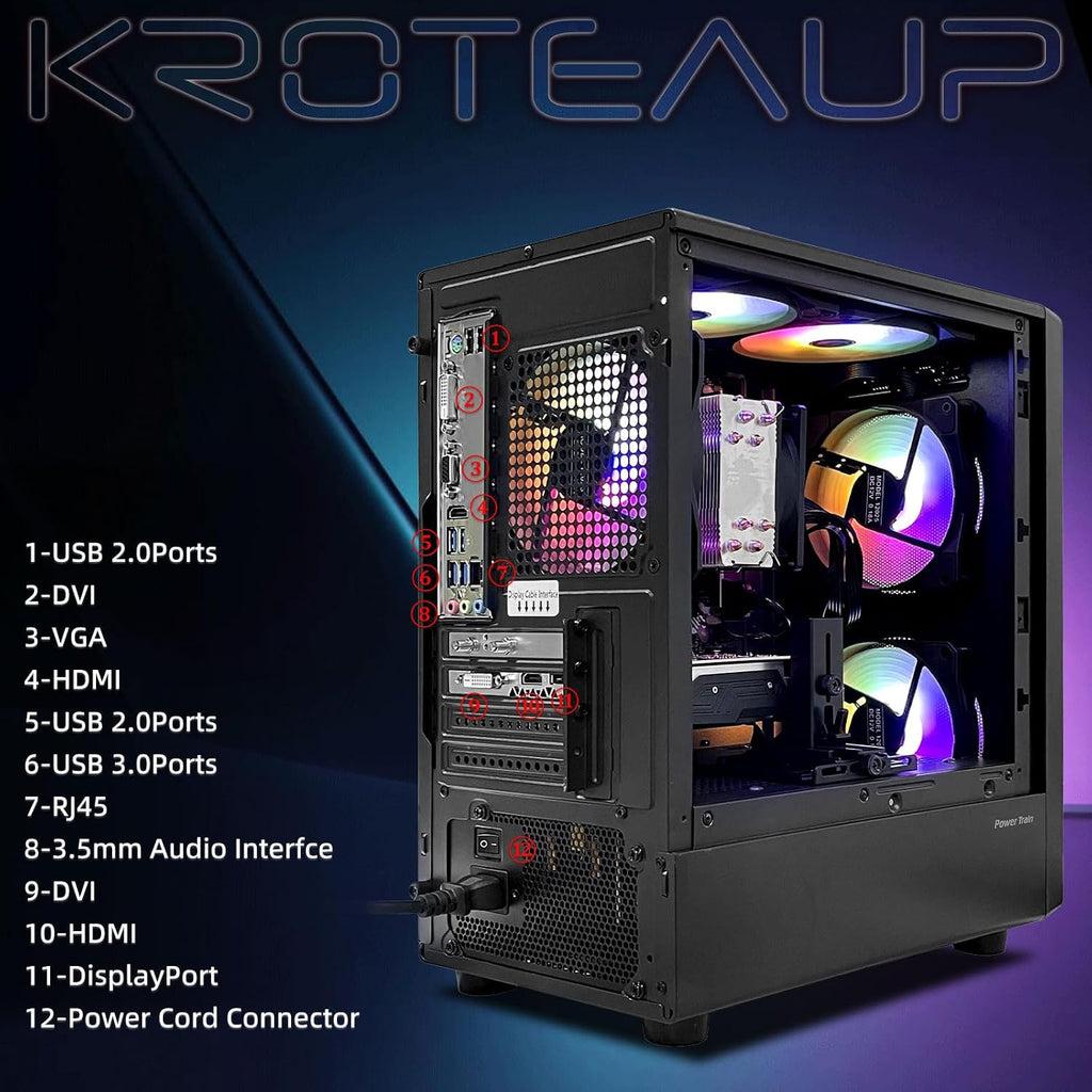 Gaming PC Computer Desktop, Ryzen 5 6-core up to 4.2GHz, Radeon RX 590 8G, 16G DDR4, 512GB SSD, WiFi 6, RGB Fan x5, Tower Computers Windows 11 Home