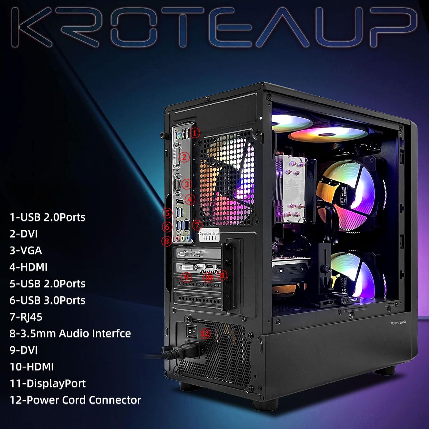 Gaming PC Computer Desktop, Ryzen 5 6-core up to 4.2GHz, Radeon RX 590 8G, 16G DDR4, 512GB SSD, WiFi 6, RGB Fan x5, Tower Computers Windows 11 Home