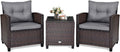 KOTEK 3 Piece Patio Furniture Set, Outdoor Conversation Set with Washable Cushions & Tempered Glass Tabletop, PE Rattan Wicker Bistro Set for Porch, Garden, Balcony (Grey)