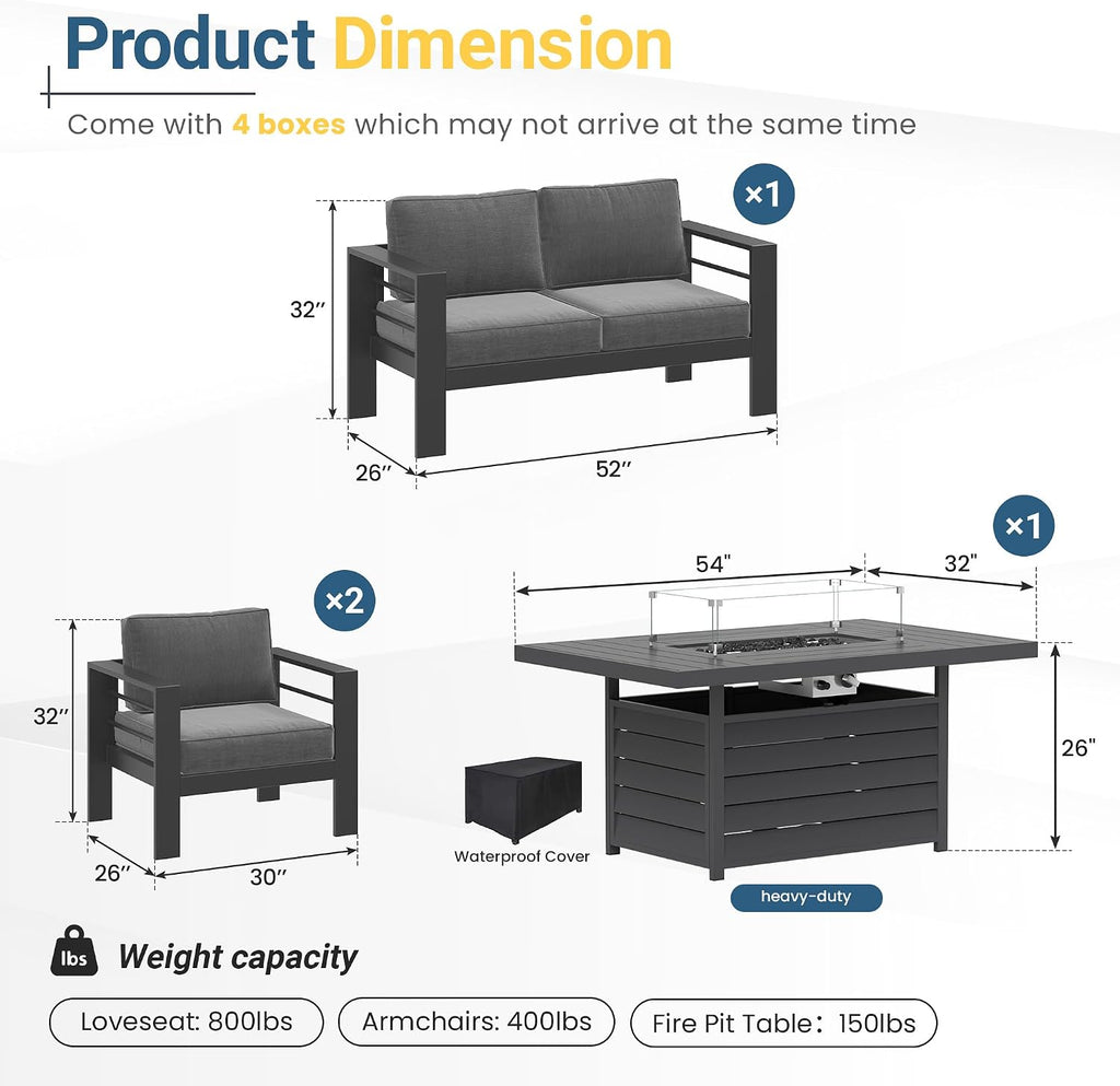 Solaste Aluminum Patio Furniture Set for All Weather, Oversized Metal Outdoor Furniture Set with 27.5' Deep Seating and 3.2' Wide Armrest, Outdoor Patio Conversation Sets with 10' Back Suport Cushion