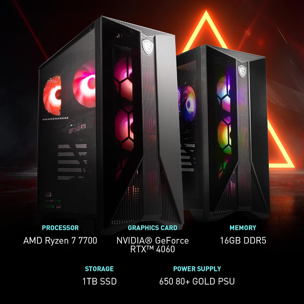 msi Aegis ZS Gaming Desktop, AMD Ryzen 7 7700, GeForce RTX 4060, 16GB RAM, 1TB SSD, RGB Fan Cooling, Wi-Fi 6E, Keyboard & Mouse Included, DIY Friendly, Windows 11 Home-Adv: 7NUC-607US
