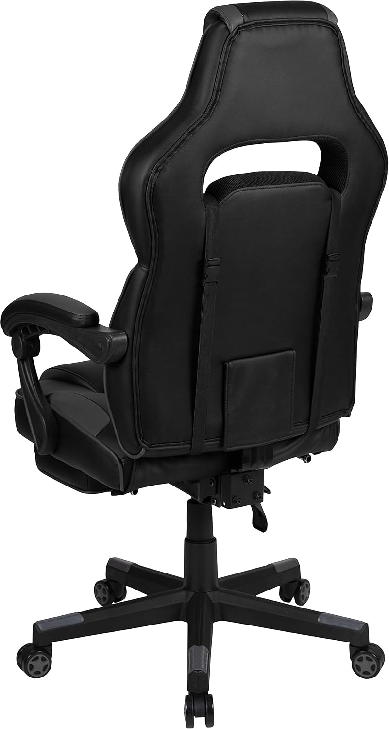 EMMA + OLIVER Black/Gray Ergonomic Gaming Chair -Recline Back/Arms, Footrest, Massaging Lumbar