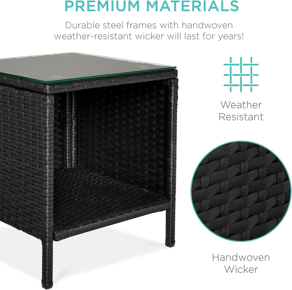 Best Choice Products 3-Piece Outdoor Wicker Conversation Bistro Set, Space Saving Patio Furniture for Garden w/Side Table - Black/White Sand