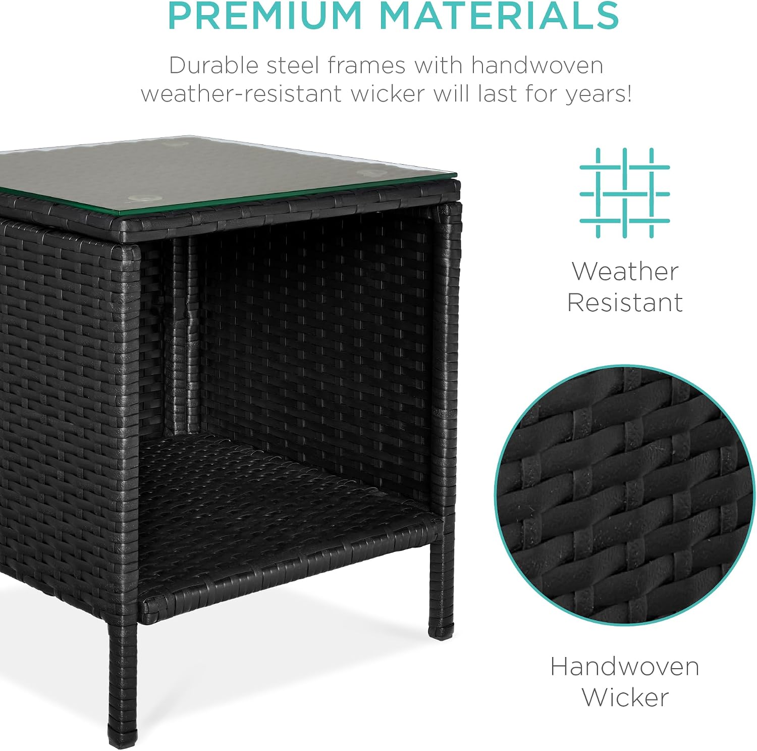 Best Choice Products 3-Piece Outdoor Wicker Conversation Bistro Set, Space Saving Patio Furniture for Garden w/Side Table - Black/White Sand