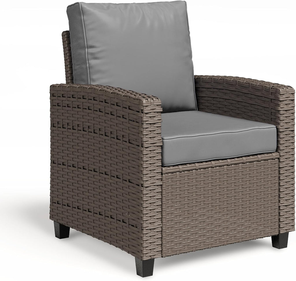 BUPPLEE 2 Pieces Patio Furniture Set, Outdoor Wicker Chairs Set of 2, All Weather High Back Rattan Chairs, Seating Club Chair Porch Chairs Set with Cushions for Balcony Porch Deck, Gray