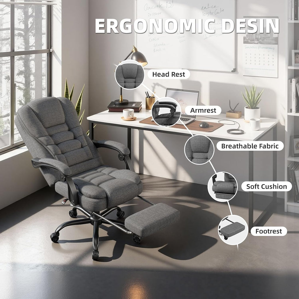 Office Chair, Ergonomic Fabric Gaming Chair for Adults, Comfy Reclining Computer Chair with Foot Rest, Adjustable Swivel Desk Chair, Executive Gamer Chair, Comfortable Silla Oficina for Home & Game