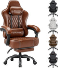 GTPLAYER Big and Tall Gaming Chair with Footrest, Ergonomic Office Desk Chair with 4.4in Thick Cushion and Wide Wingless Seat, Comfortable Leather Computer Chair, Predator Series, Chocolate Brown