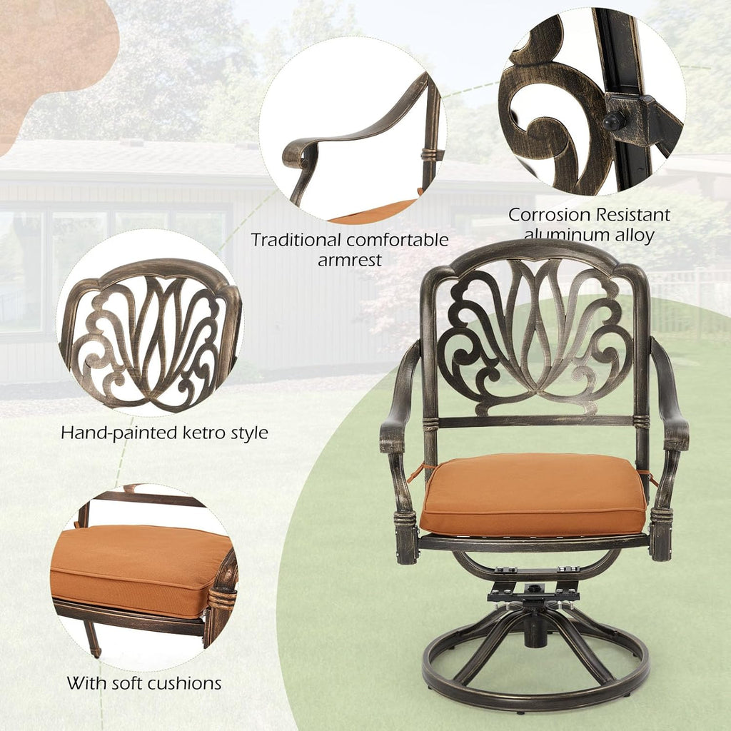 [Hi-End]9-Piece Outdoor Dining Set All Aluminum Patio Table and Chairs Set with 2 Swivel Chair & 6 Patio Chair Outdoor Dining Table Set for 8 Include 86.6'' Rectangular Patio Table with Umbrella Hole
