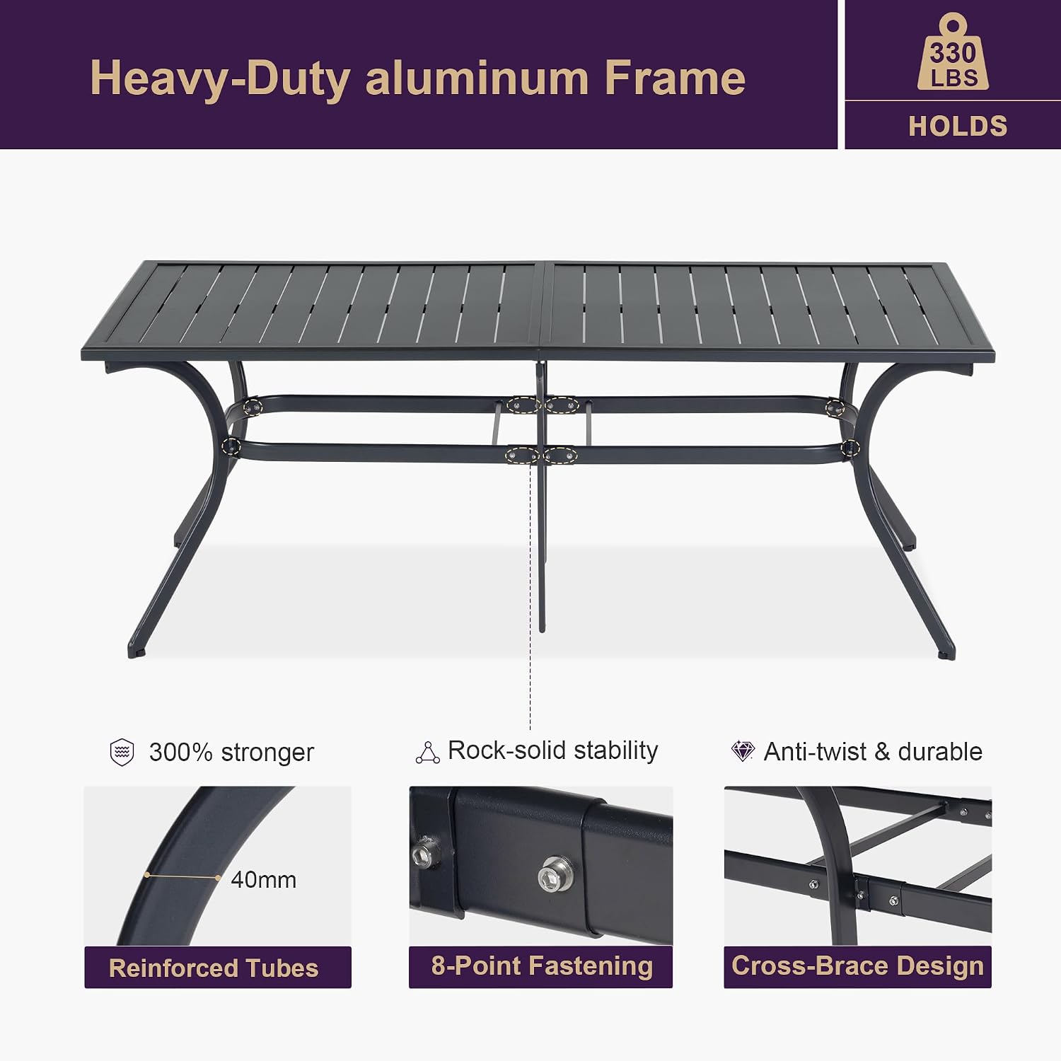 PURPLE LEAF Outdoor Dining Set for 6 Folding Patio Dining Set with Aluminum Rectangular Table and Padded Chairs All Weather Dining Table Sets for Garden Backyard Poolside, Grey