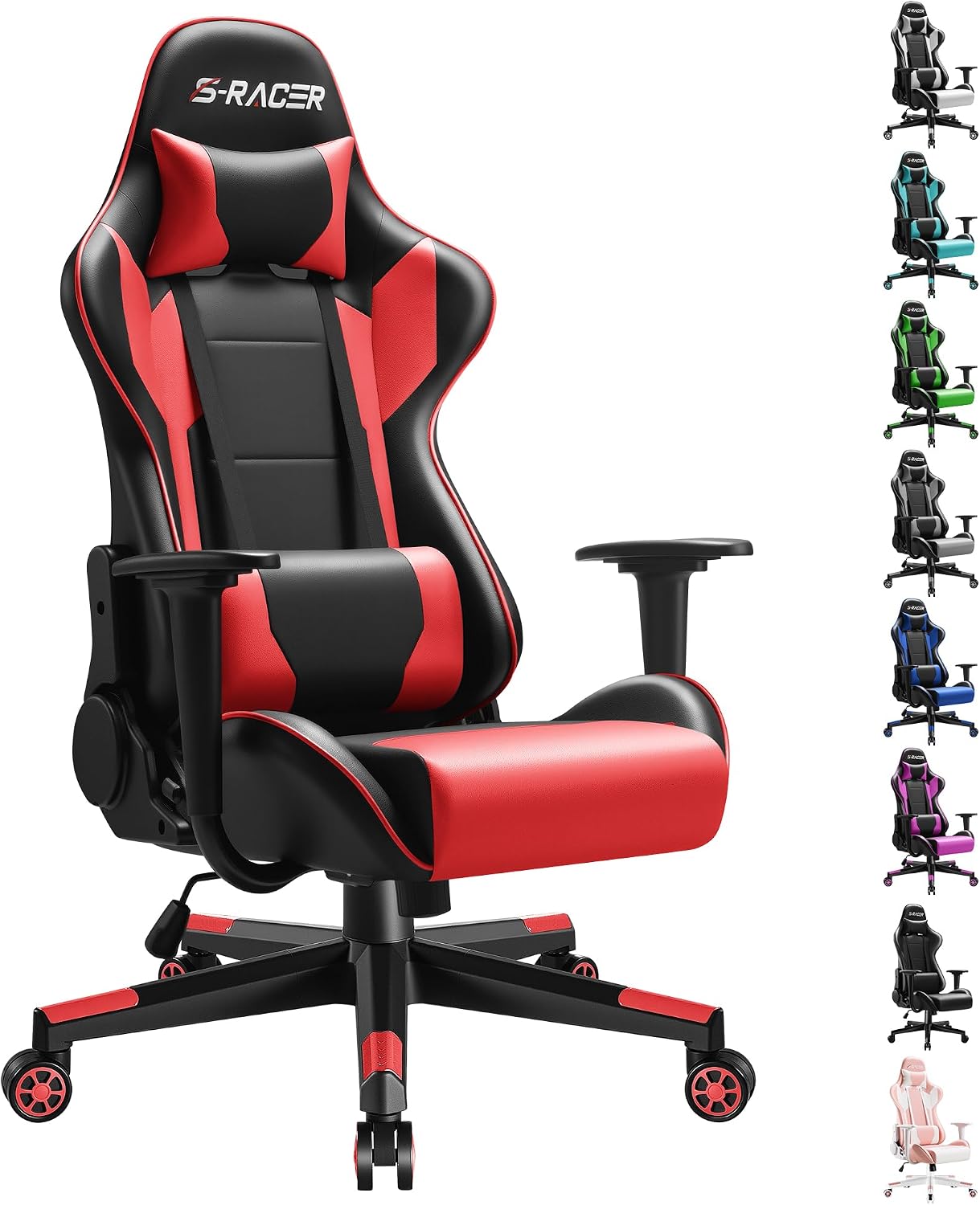 Furniwell Gaming Chair - High Back Computer Desk Chair with Headrest and Lumbar Support (Red)