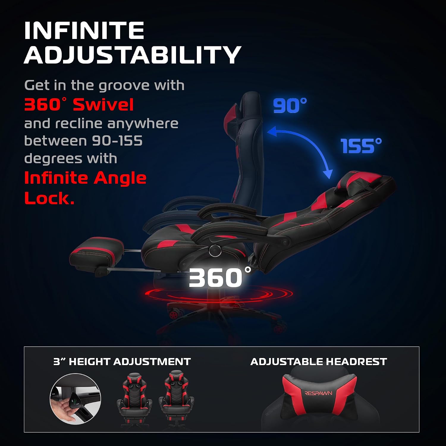 Respawn 110 Pro Ergonomic Gaming Chair with Footrest for Adults - Comfortable Office Gaming Recliner with Lumbar Support and Headrest, Racing Style Video Game Chairs for Computer Gamer - Red