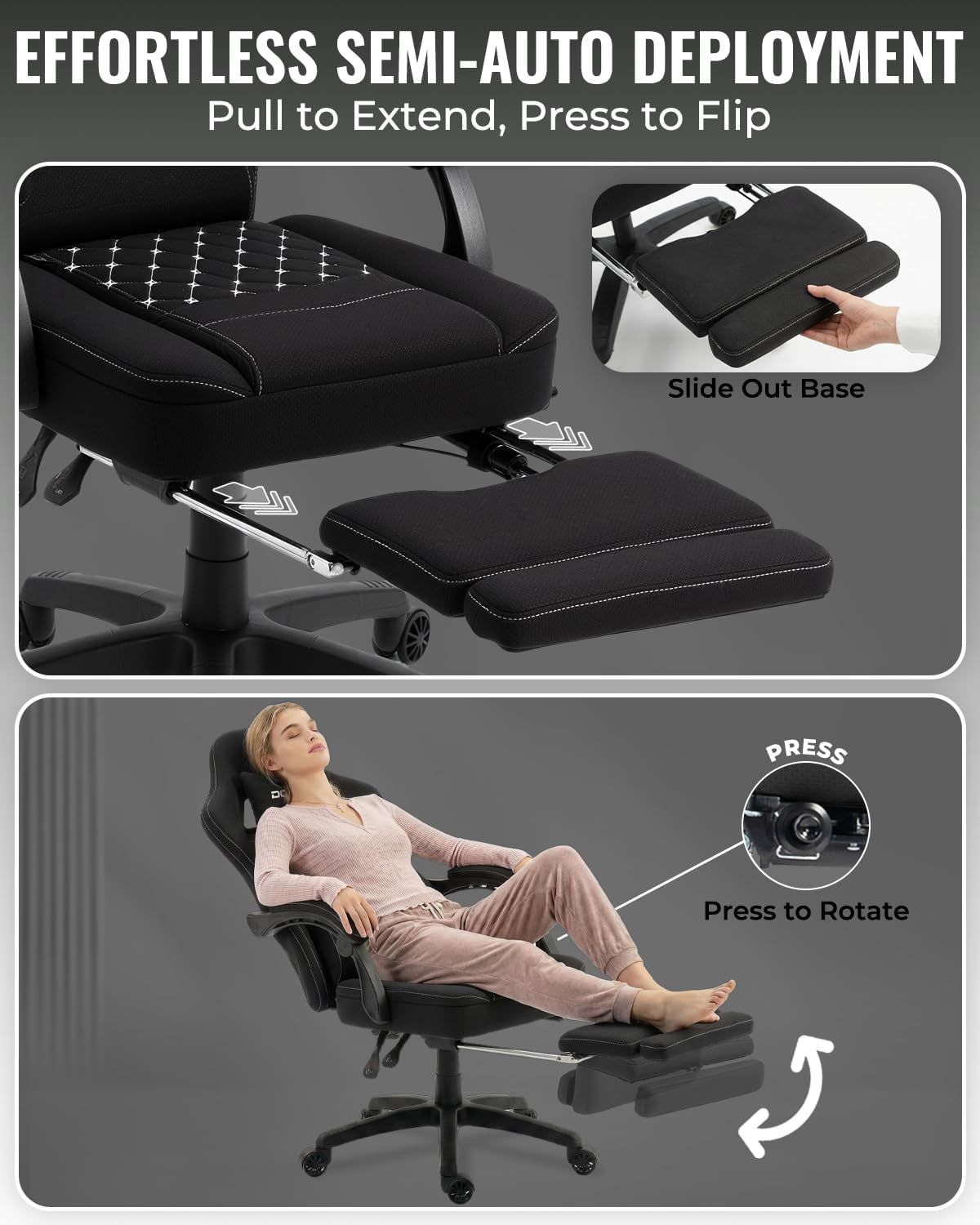 Dowinx Gaming Chair Breathable Fabric Game Chair with Gel Pad and Storage Bag, Comfortable Gamer Chair with Pocket Spring Cushion,Ergonomic Computer Chair with Footrest,Black and White