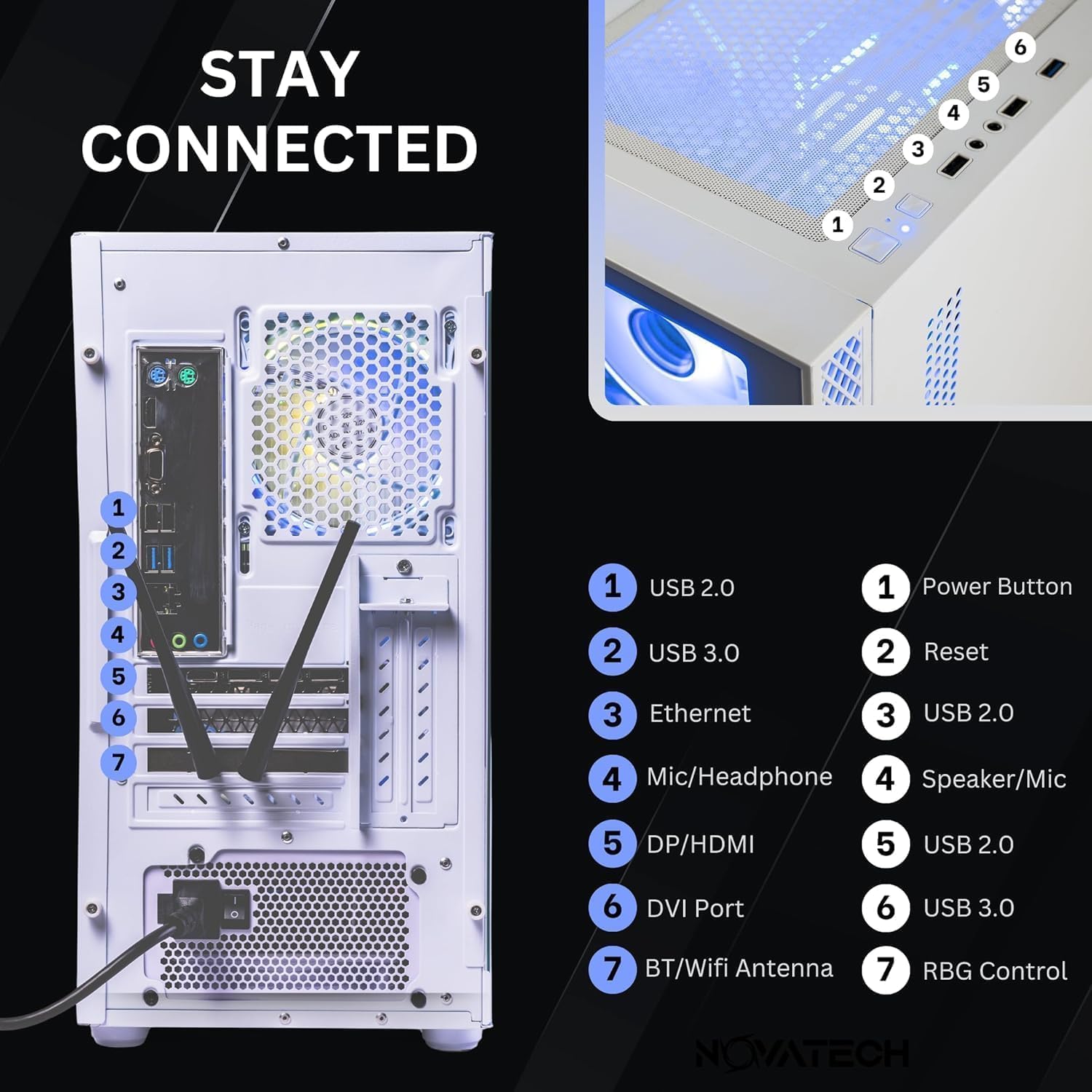 NOVATECH Phantom - Prebuilt Gaming PC Desktop Computer - RTX 3050 - i7 Xeon 3.5GHz - 16GB RAM - 512GB M.2 SSD WiFi/BT, Win 11 Pro - Gaming Computer Tower, Pre Built PC Gaming - 1 Year Warranty (White)