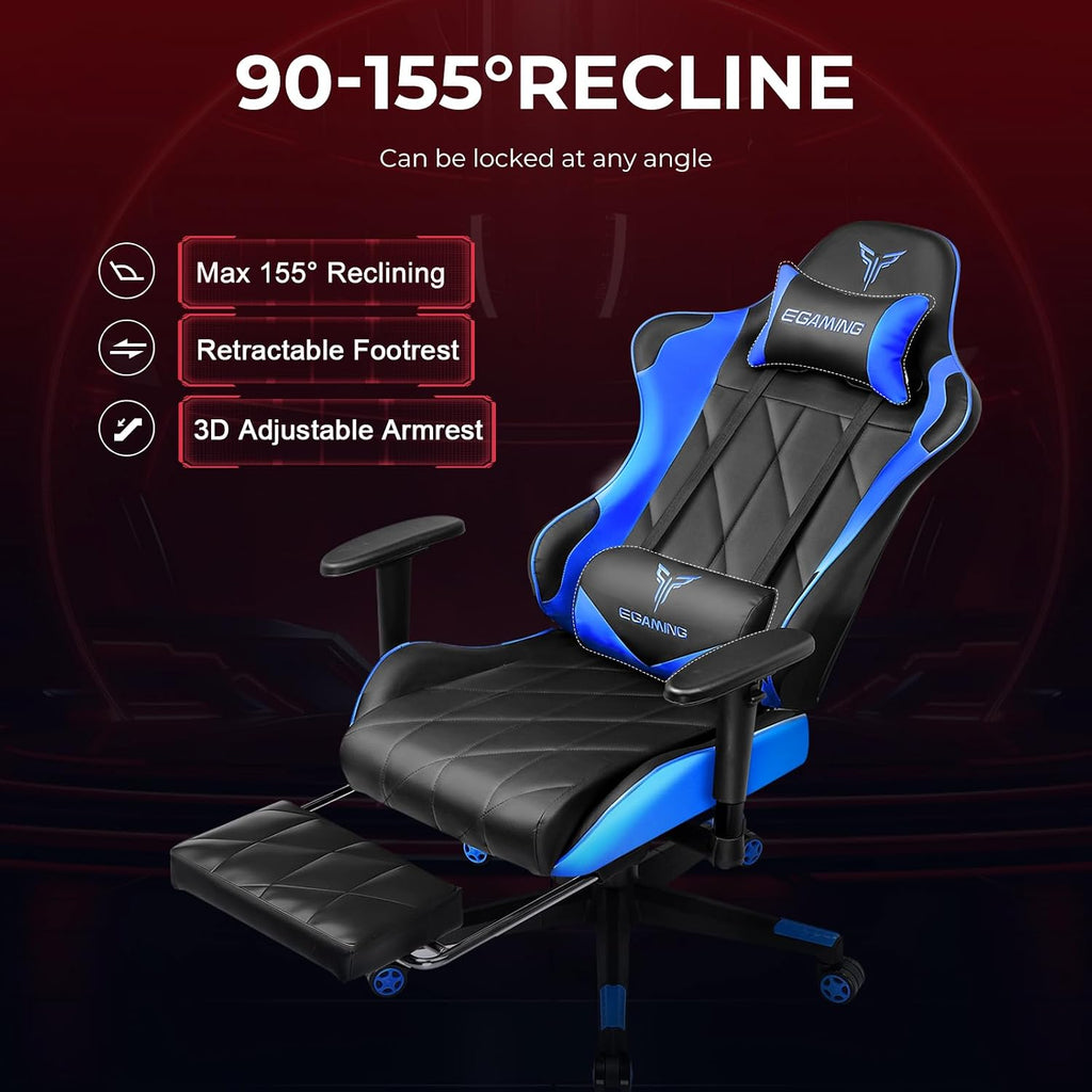 Gaming Chair, Big and Tall Video Game Chair with High Back PU Leather, Home Office Ergonomic Computer Chair with Footrest, Adjustable Height, 360° Swivel Wheels for Adults and Teens