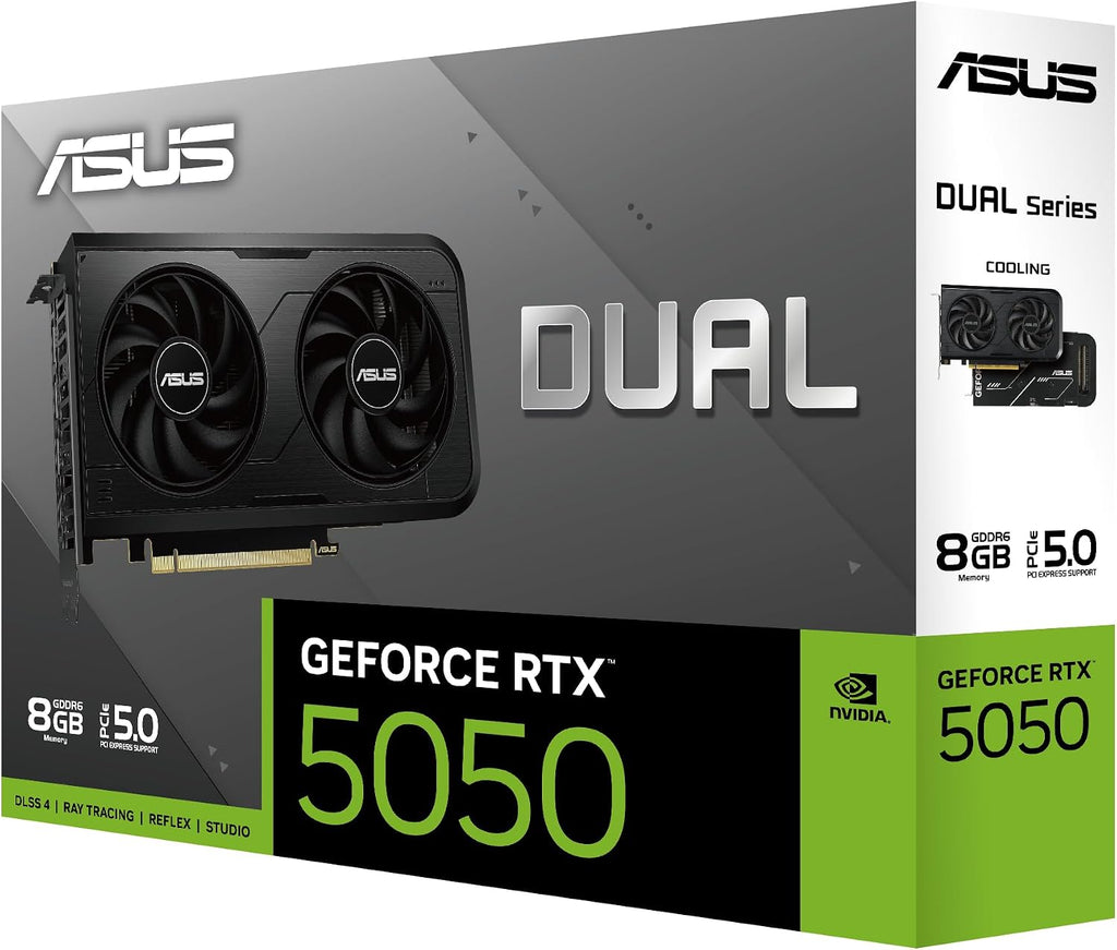 ASUS Dual GeForce RTX™ 5050 8GB GDDR6 (PCIe 5.0, 8GB GDDR6, DLSS 4, HDMI 2.1b, DisplayPort 2.1b, 2-Slot, Axial-tech Fan Design, 0dB Technology, Dual BIOS and More)