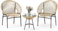 Tangkula 3 Piece Outdoor Patio Furniture Set, Acapulco Chair Set w/Plastic Rope, Tempered Glass Table, All Weather Patio Bistro Set for Patio, Lawn, Garden, Backyard (Brown)