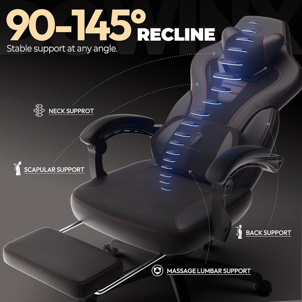 Dowinx Fabric Gaming Chair with Footrest,Big and Tall Game Chair for Heavy People, Gamer Chair with Massage Lumbar Support,Ergonomic Computer Gaming Chair for Adults, Black