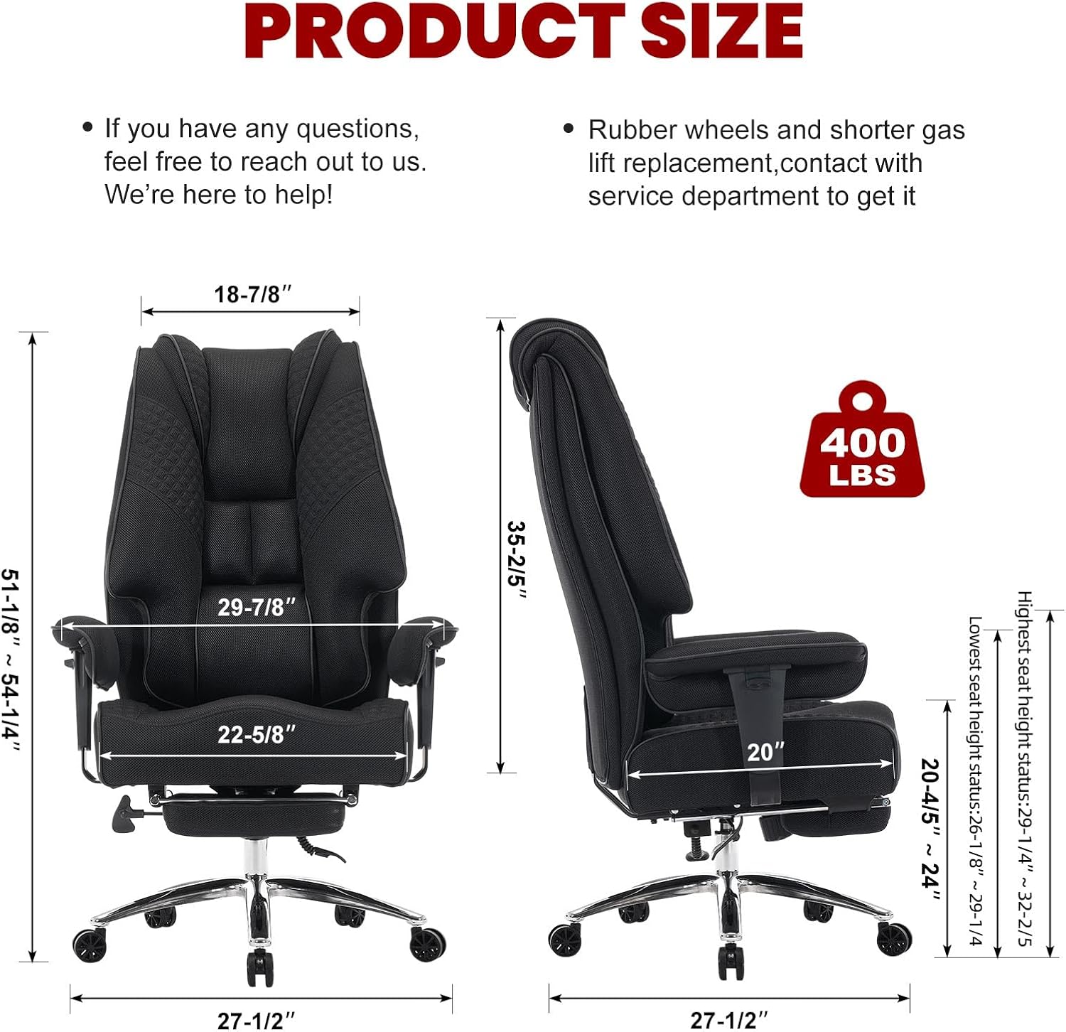EXCEBET Big and Tall Office Chair 400lbs Wide Seat, Leather High Back Executive Office Chair with Lumbar Support, Ergonomic Chairs Padded Armrests & Thick Cushion (Mesh Dark Black)