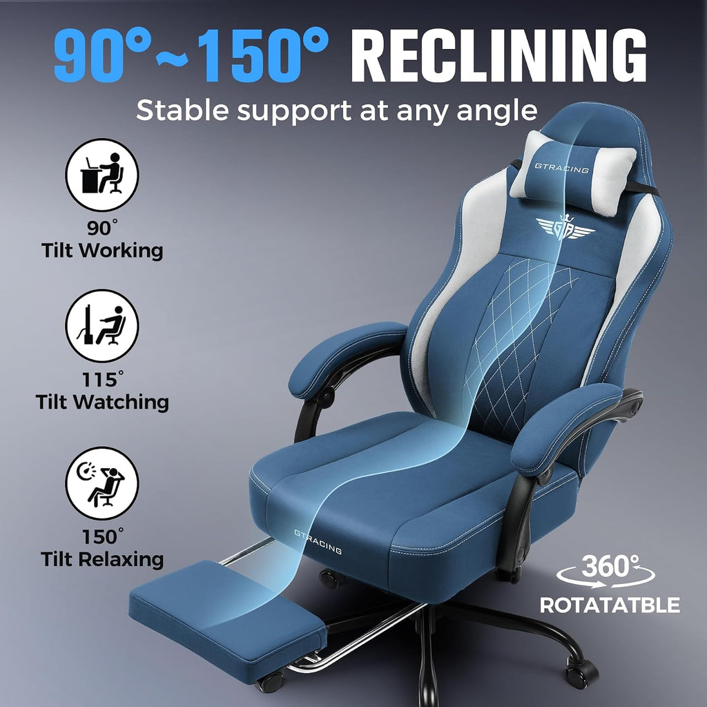 GTPLAYER Big and Tall Gaming Chair Breathable Fabric Computer Chair with Strong Lumbar Support, Comfortable Office Chairs with Pocket Spring Cushion, High Back Ergonomic Desk Chairs with Footrest