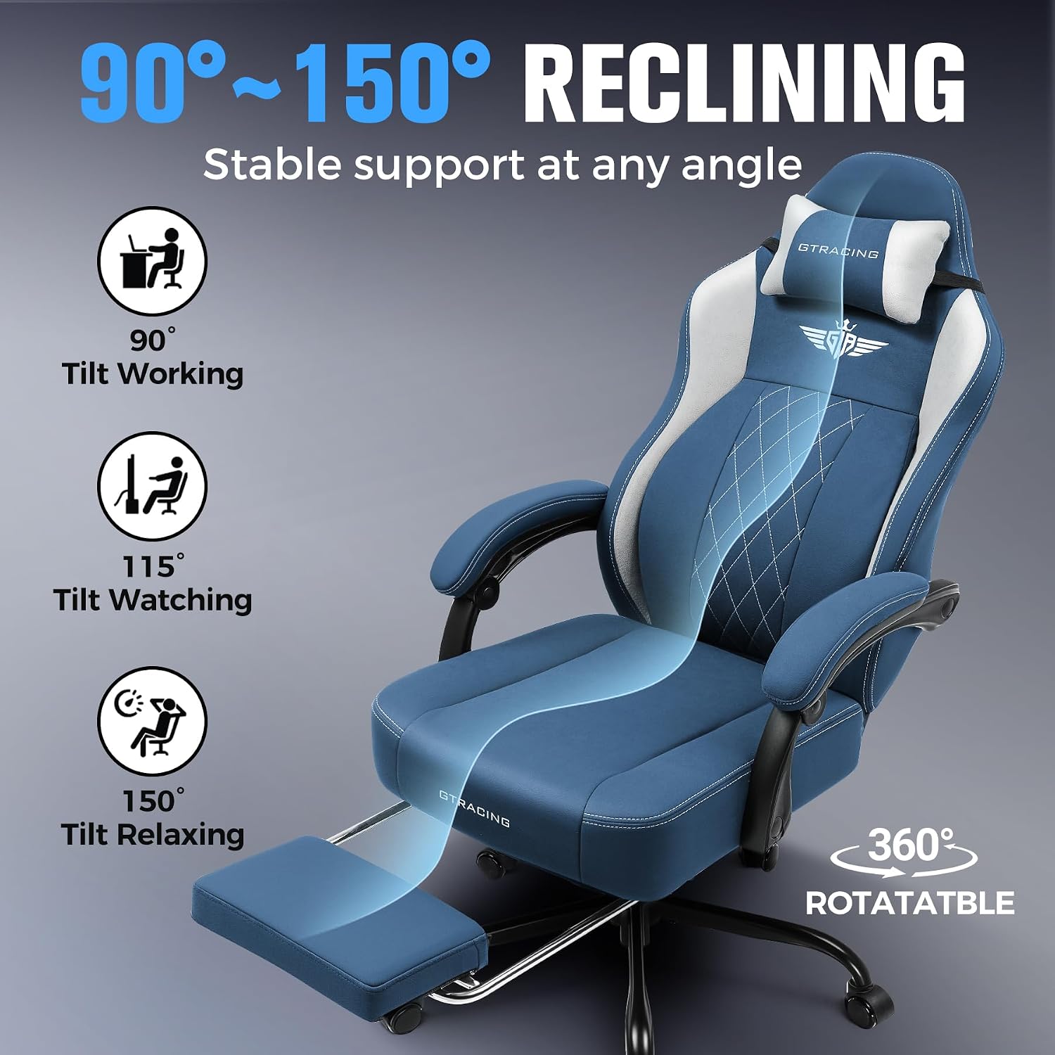 GTPLAYER Big and Tall Gaming Chair Breathable Fabric Computer Chair with Strong Lumbar Support, Comfortable Office Chairs with Pocket Spring Cushion, High Back Ergonomic Desk Chairs with Footrest