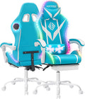 Gaming Chair with Bluetooth Speakers and RGB LED Lights Ergonomic Massage Computer Gaming Chair with Footrest Video Game Chair High Back with Lumbar Support Light Blue and White