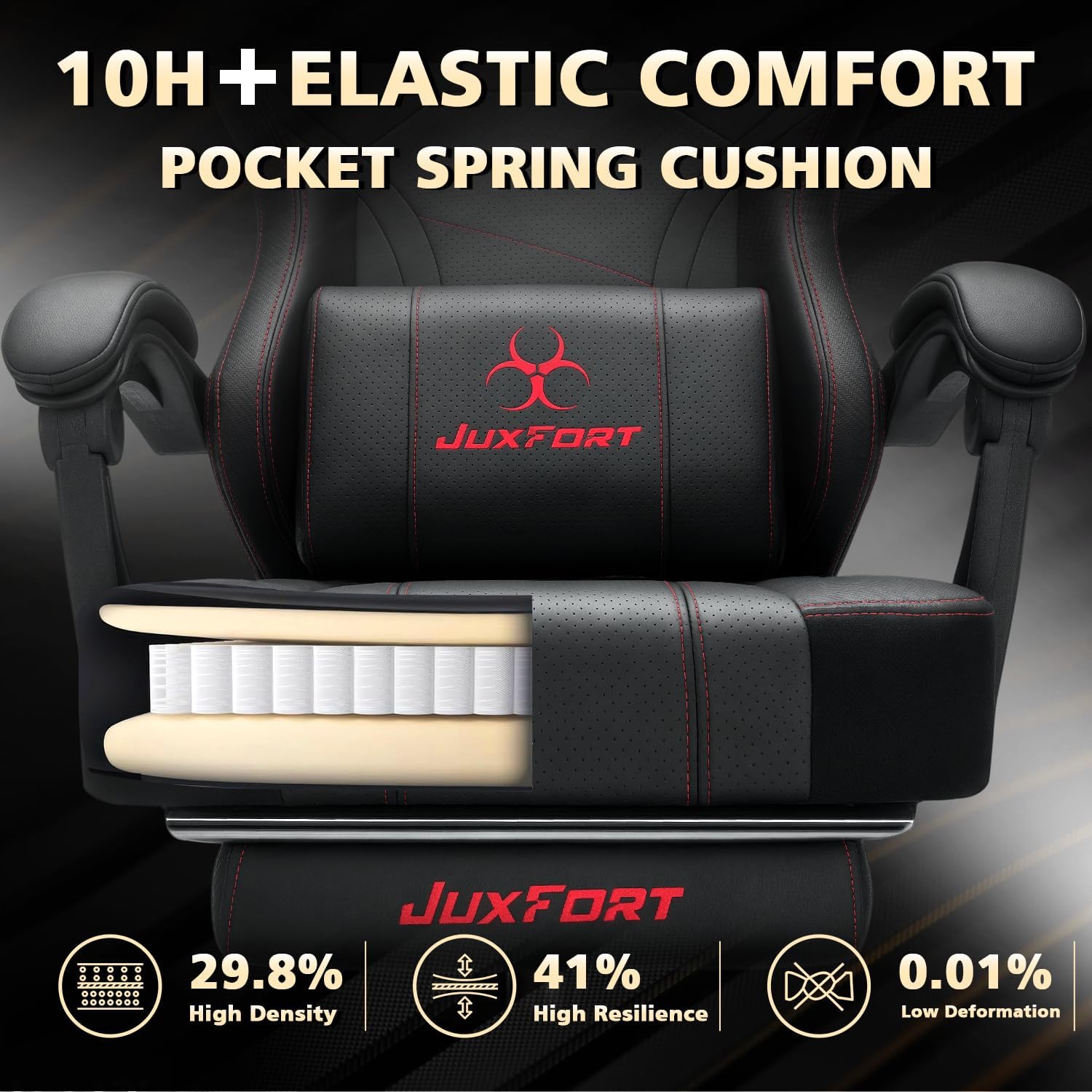 Big and Tall Gaming Chair with Massage and Pocket Spring Cushion,Gamer Chairs for Adults 400lb Weight Capacity, Video Game Chair with Headrest and Lumbar Support (Black)