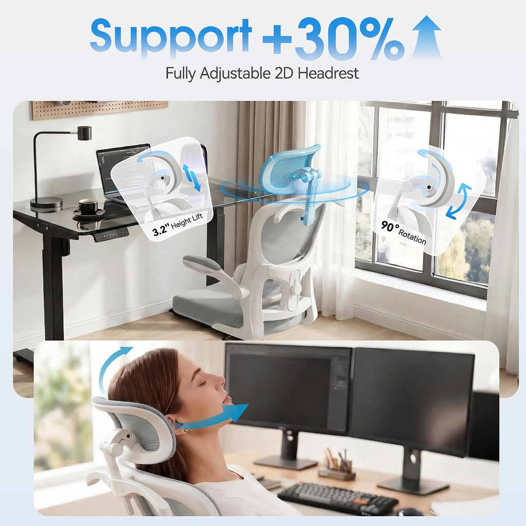 AreShark Office Chair Ergonomic Desk Chairs with Adjustable Lumbar Support& Headrest Hanger, High Back Breathable Mesh Chair with Wheels, Rolling Swivel Comfy Task Computer Chair for Home Work Gaming