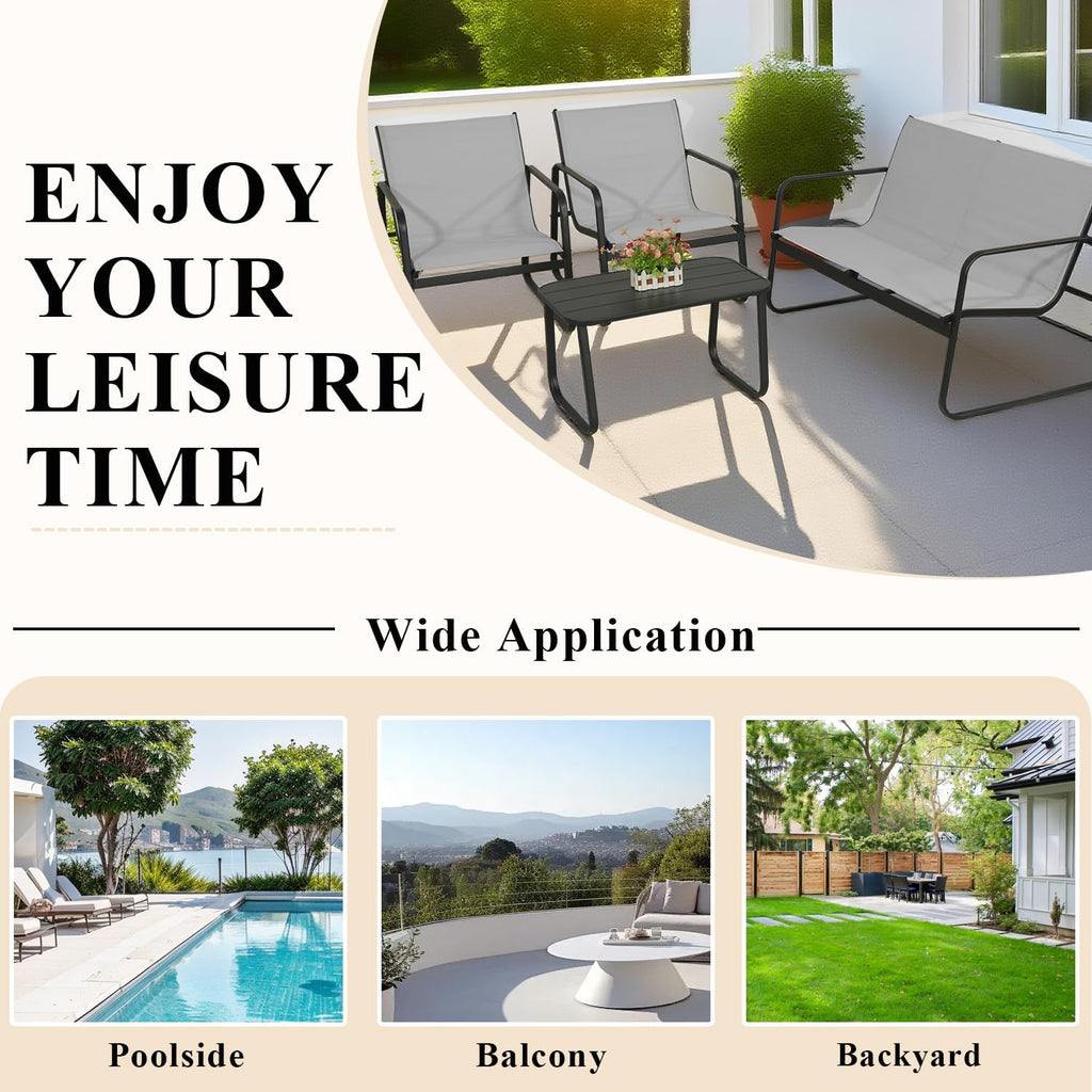 4-Piece Patio Furniture Set, Outdoor Textilene Conversation Set with Chairs & Loveseat, with Coffee Table for Garden, Balcony, Poolside