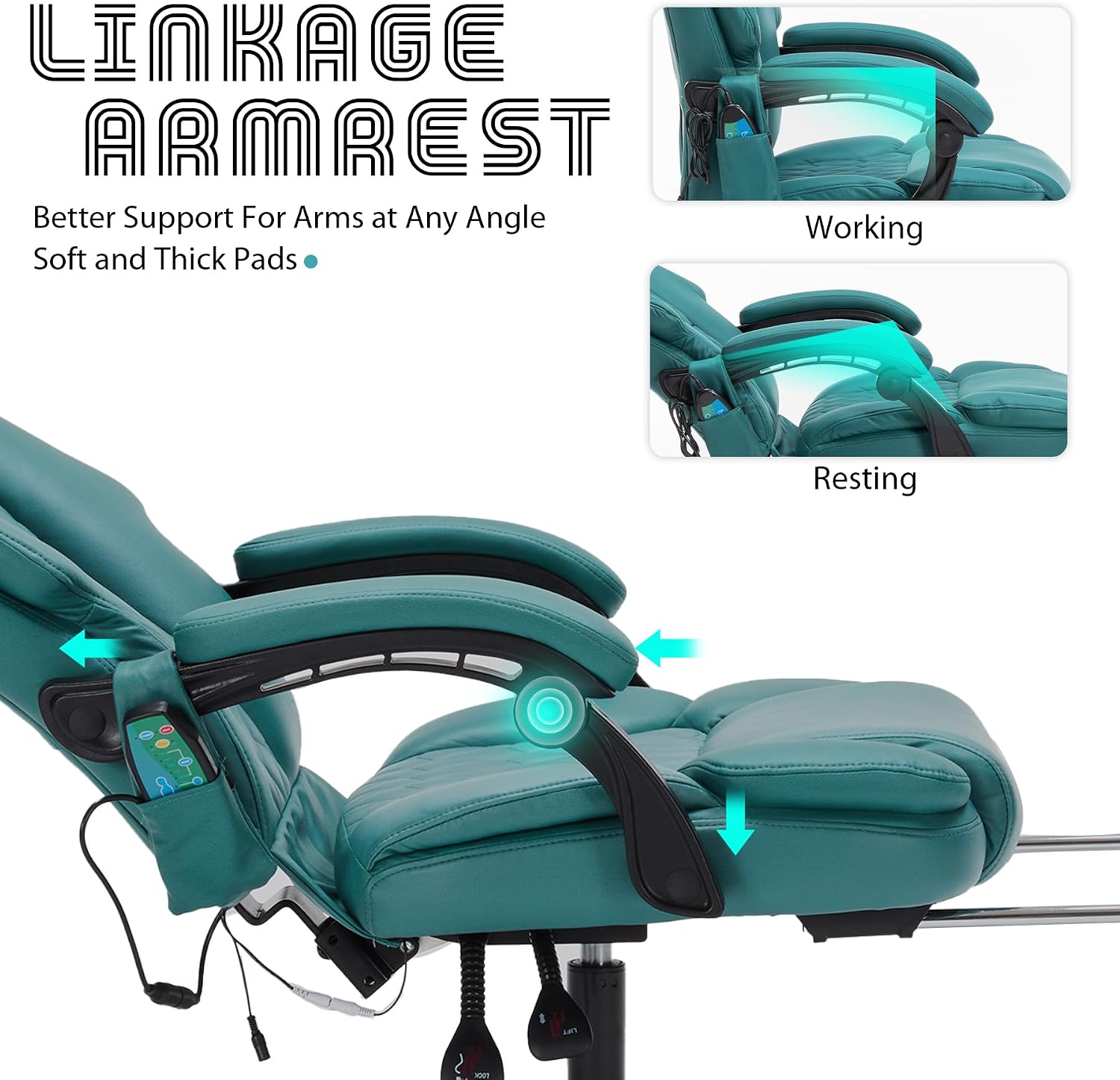 Massage Office Chair with Foot Rest 6 Points Vibration and Heat Home Office Desk Chairs for Heavy People 400lbs Reclining Managerial Chairs Ergonomic Executive Chair (Teal Blue)