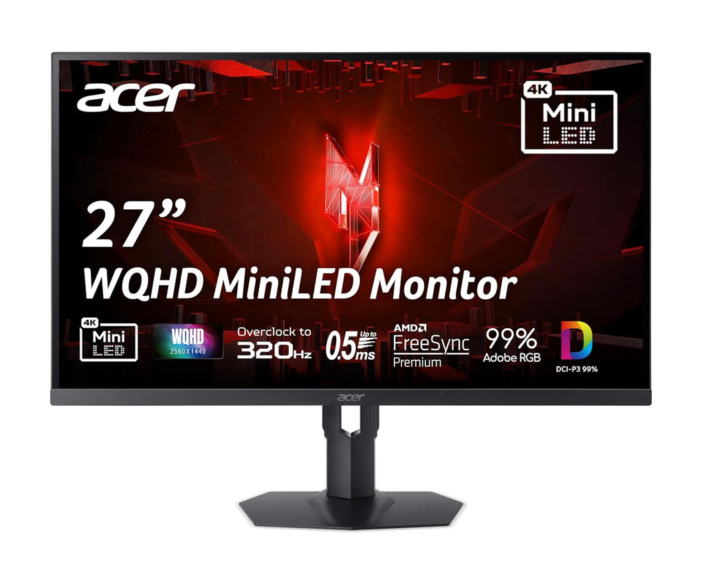 acer Nitro 27' WQHD 2560 x 1440 Gaming IPS MiniLED Monitor | AMD FreeSync Premium | 320Hz Refresh Rate | Up to 0.5ms | AdobeRGB 99% | 1 x Display Port 1.4 & 2 x HDMI 2.1 Ports | XV275U F3biipprx