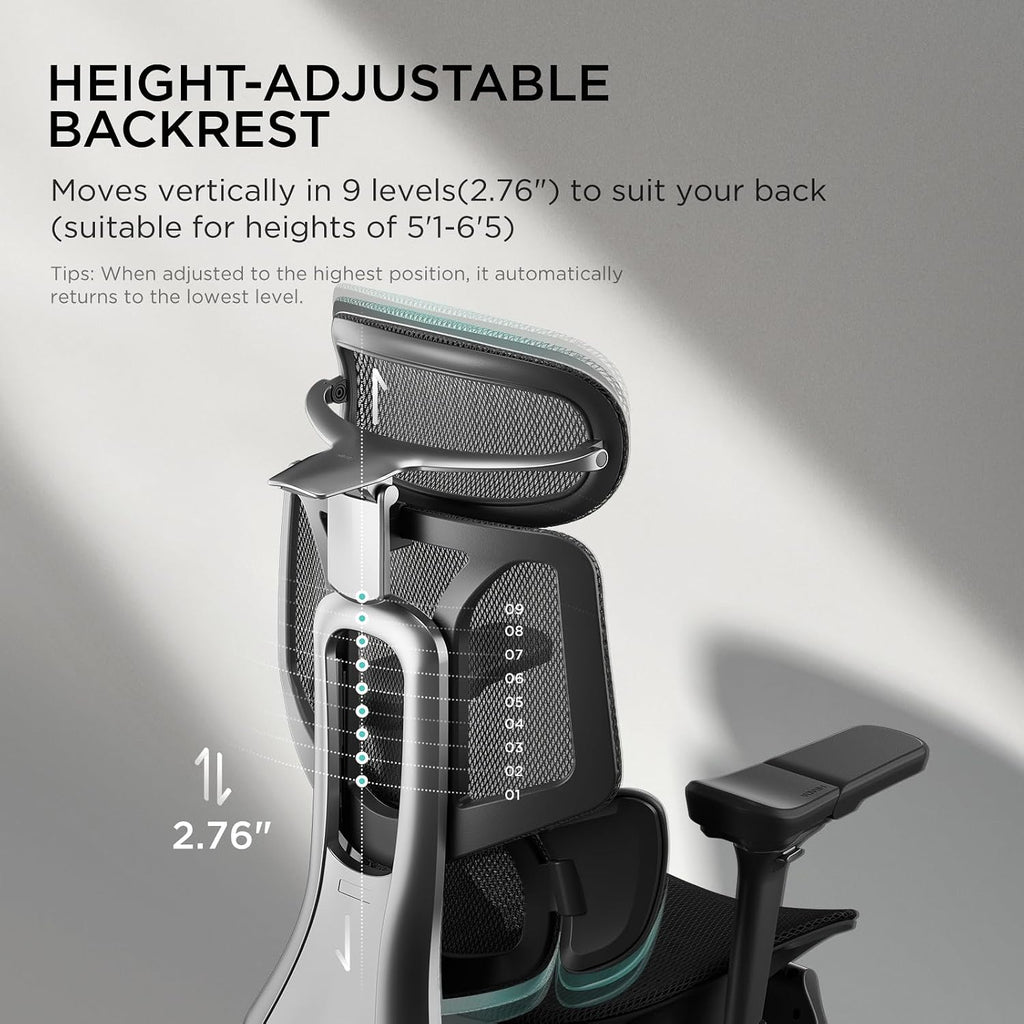 Hbada E3 Pro Ergonomic Office Chair, Big and Tall Office Chair - with 3-Zone Dynamic Lumbar Support, 4D Adjustable Headrest, 6D Adjustable Armrests, Swivel, Black
