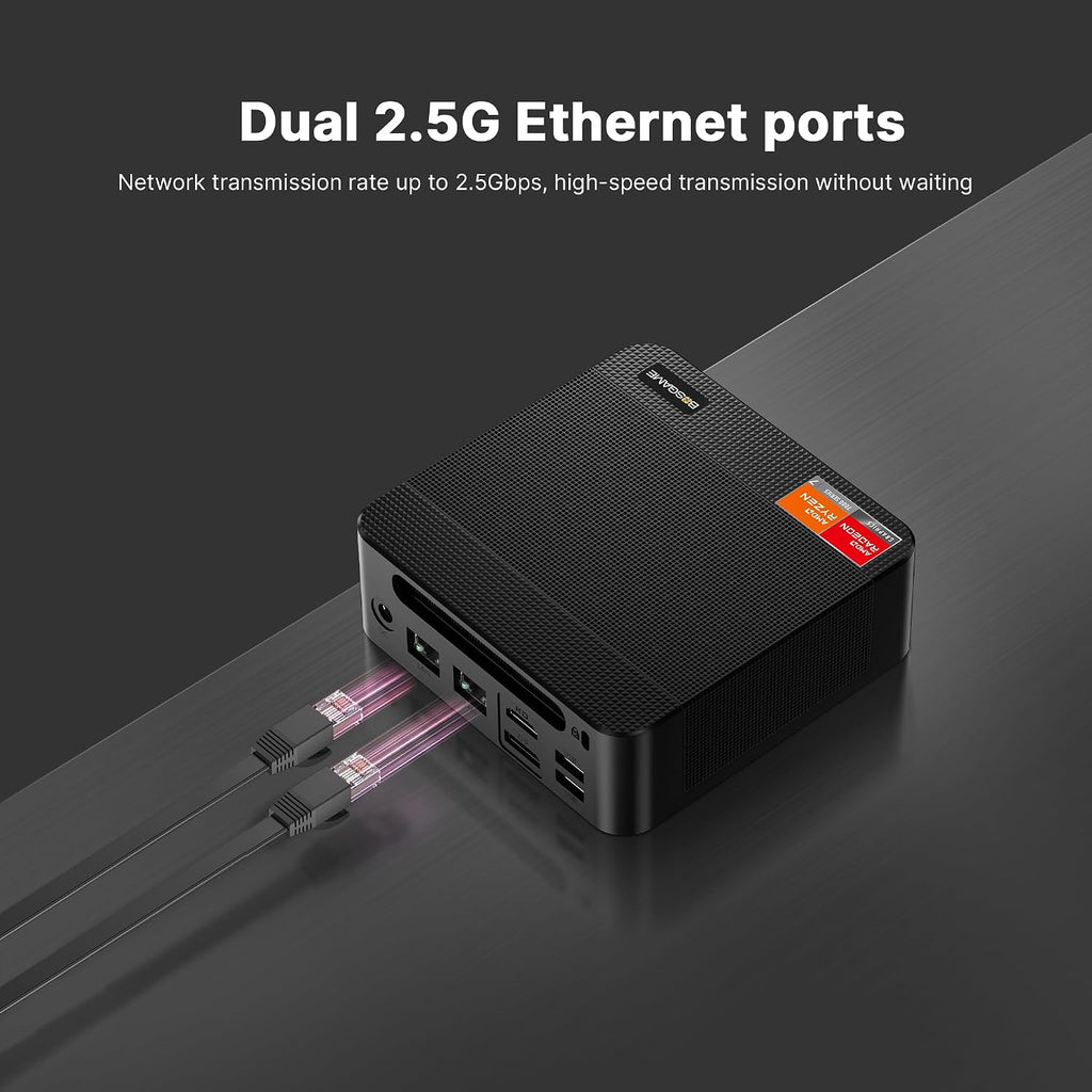 BOSGAME P4 Ultra Mini PC, AMD Ryzen 7 7730U (up to 4.5GHz), 16GB DDR4, 1TB PCIe SSD Mini Desktop Computer, Dual LAN 2.5G & Wi-Fi 6E & BT5.2, 4K Triple Display, for Home, Office, Gaming