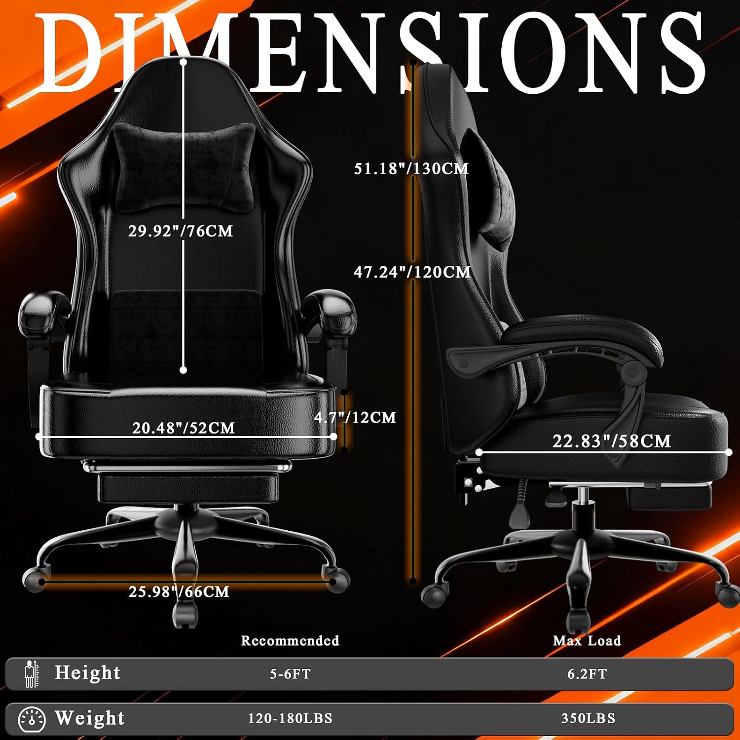 Gaming Chair with Pocket Spring Cushion and Footrest, Ergonomic Computer Chair for Adults, Breathable PU Leather Game Chair, Adjustable Headrest and Lumbar Support Office Desk Chair