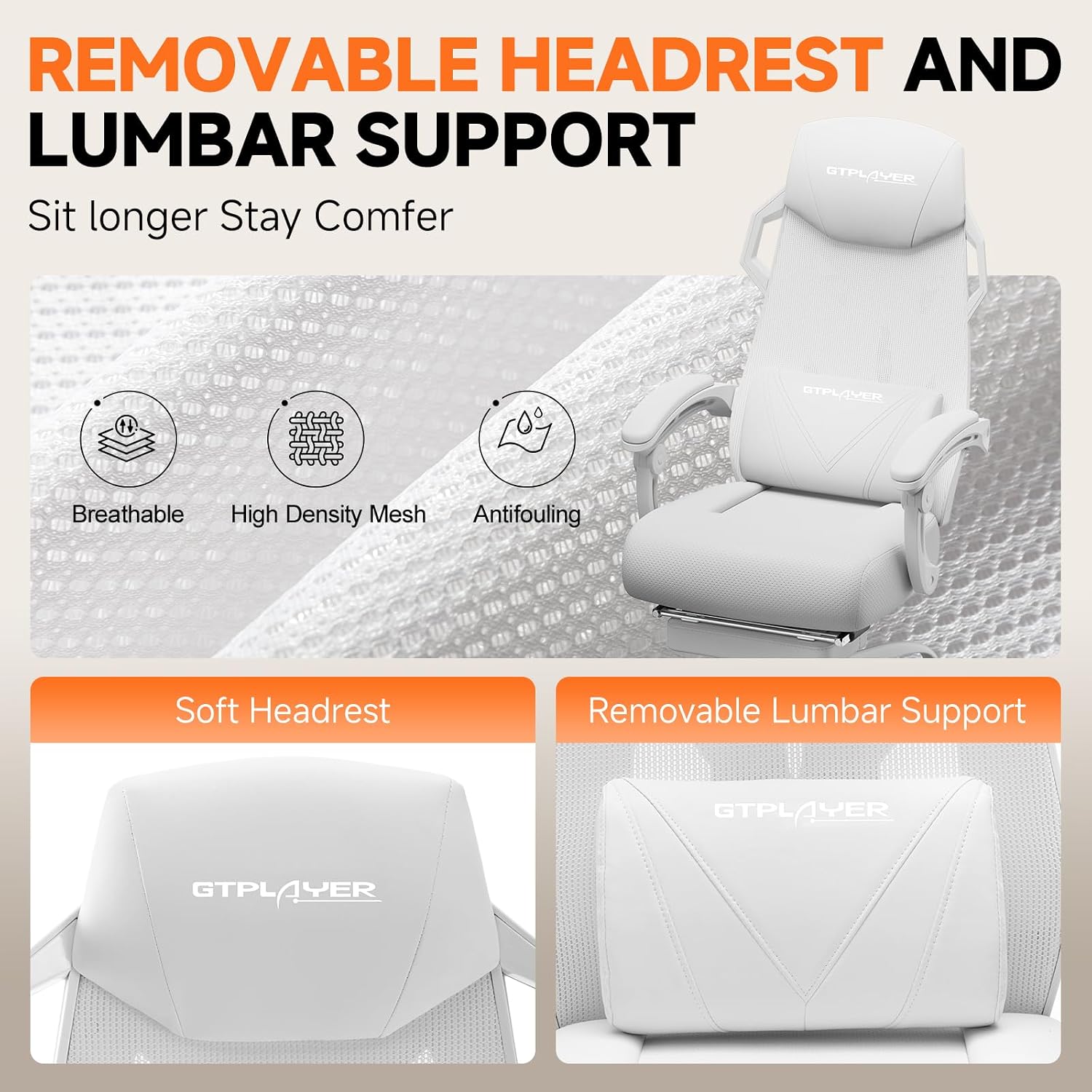 GTPLAYER Computer Chair with Adjustable Footrest, Ergonomic Gaming Chair with Headrest and Lumbar Support, Breathable Mesh Office Chair for Adults, High Back Reclining Desk Chair for Gaming and Office