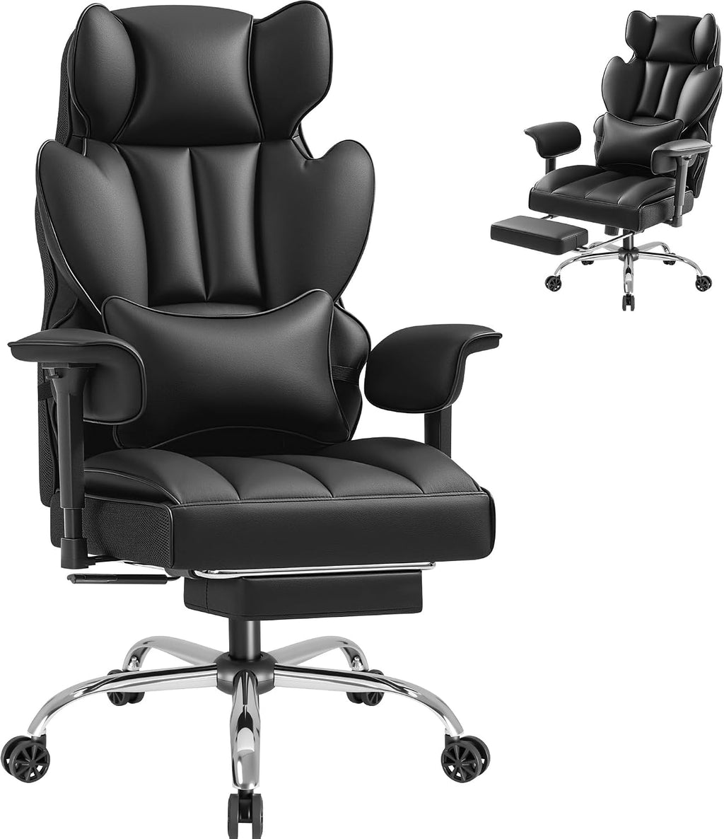 Furmax Big and Tall Office Chair, High Back Gaming Chair with Footrest for Heavy People, 400LBS Ergonomic Comfy Office Chair with Adjustable Armrests for Home Office (Black)