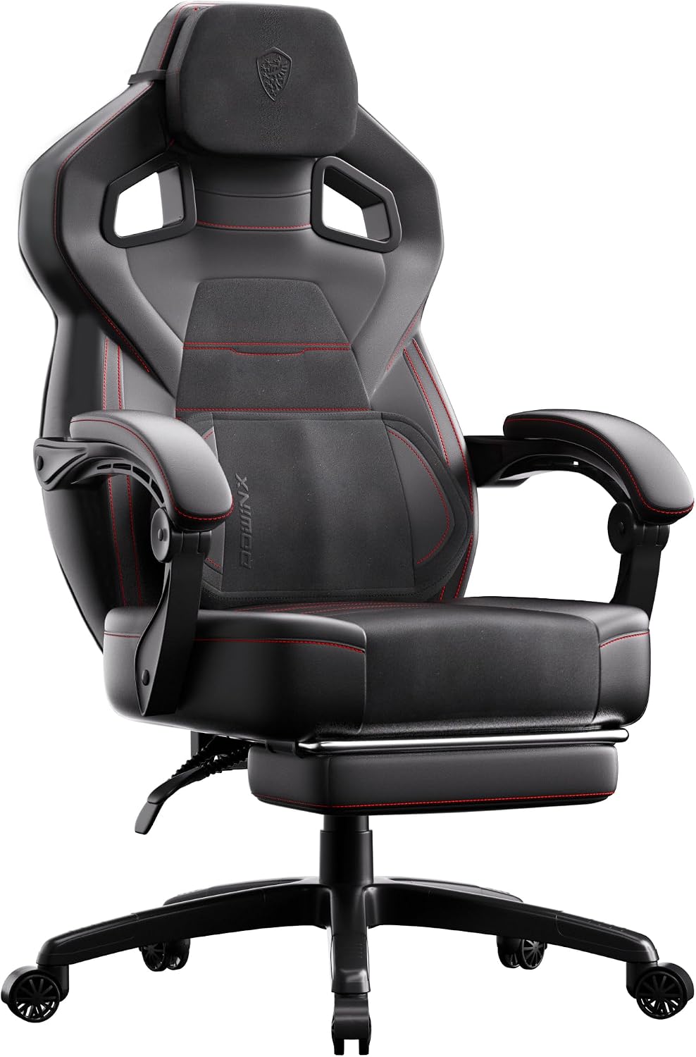 Dowinx PU Leather Gaming Chair with Footrest, Big and Tall Ergonomic Computer Chair with Lumbar Support, Wide Back Gamer Chair for Heavy People, Black