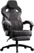 Dowinx PU Leather Gaming Chair with Footrest, Big and Tall Ergonomic Computer Chair with Lumbar Support, Wide Back Gamer Chair for Heavy People, Black