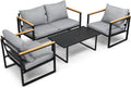 VINGLI Outdoor Metal Patio Furniture Sets 4-Piece, Sectional Outdoor Conversation Sets w/Iron Coffee Table, Patio Couch with Removable Cushion for Porch, Garden, Poolside