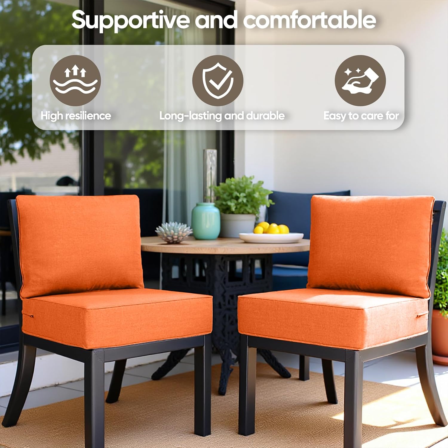 6' Thick Outdoor Cushion, 24*24*6' Patio Furniture Cushions with Waterproof Patio Furniture Cushions with Removable Cover, 28D High Density Patio Cushion for Outdoor Furniture, Orange-8pcs