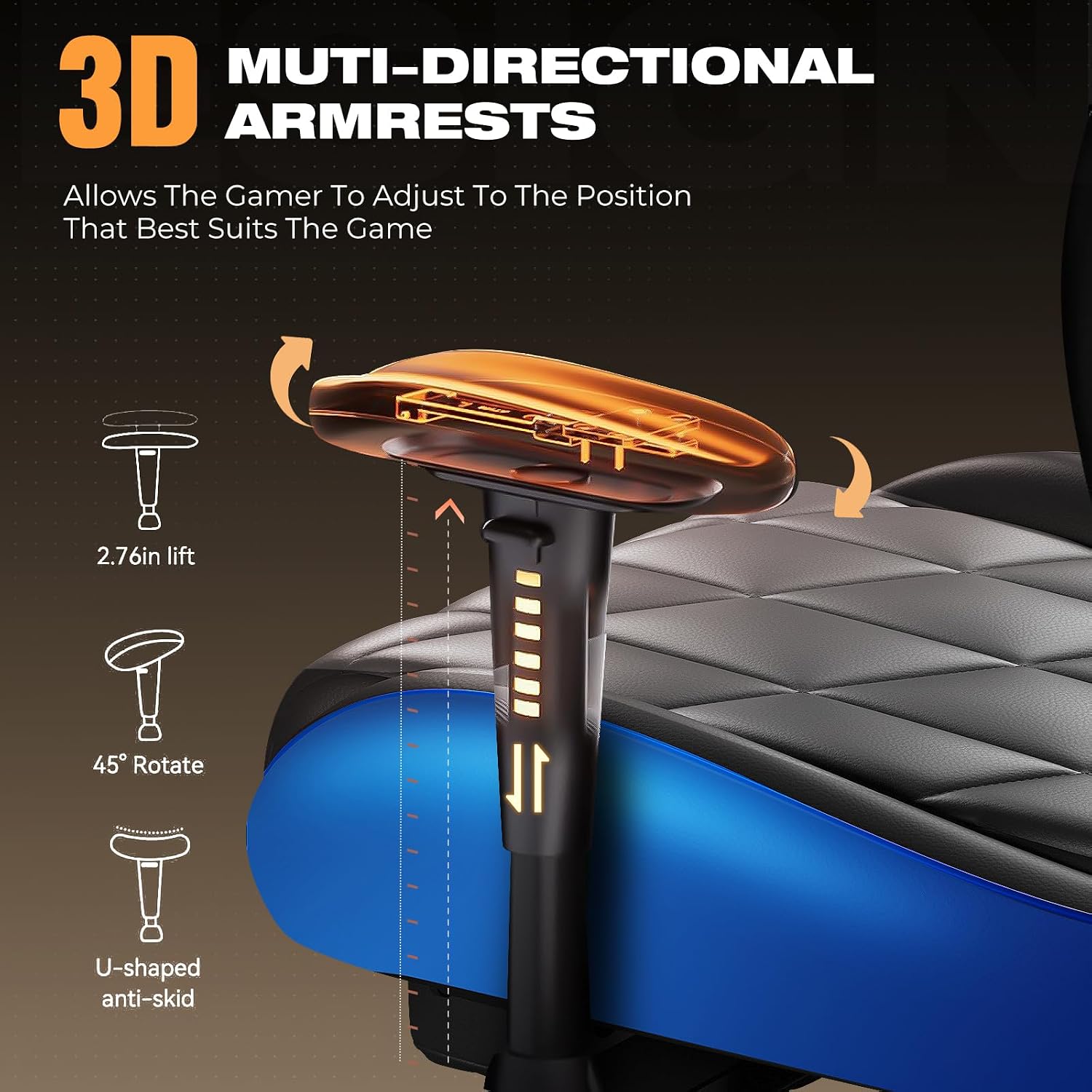 Gaming Chair with Footrest, Ergonomic High-Back PU Leather Computer Chair with 3D Adjustable Armrests, Headrest and Lumbar Support, Office Desk Chair with Diamond Stitching for Adults & Teen